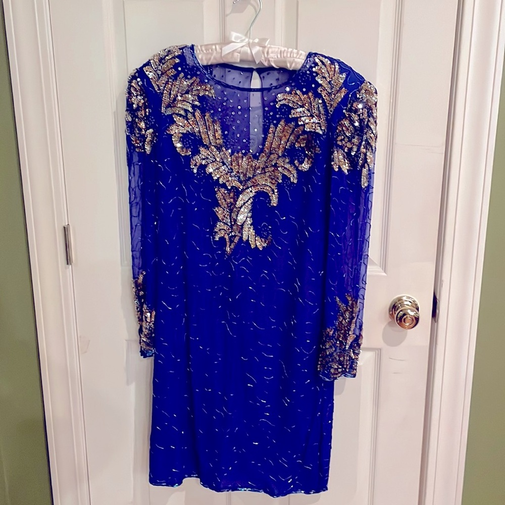 GUC Laurence Kazar silk beaded and sequined long sleeve dress